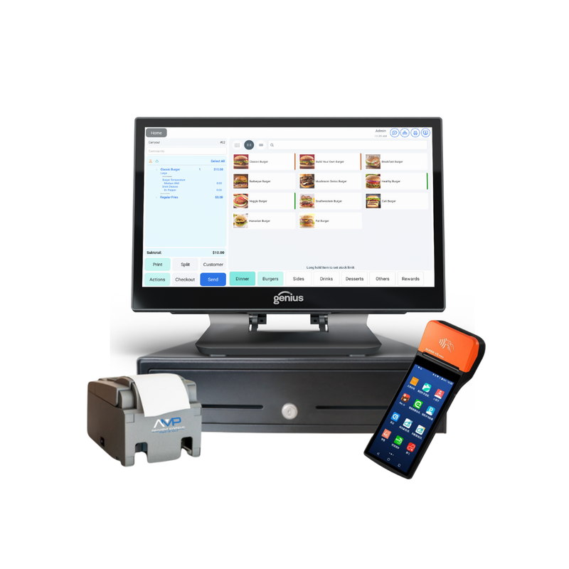 Genius for Restaurant POS Bundle Solution (One Time Price) | Touch Terminal – Receipt Printer - Cash Drawer –- Restaurant Software (cloud-base w/offline mode)