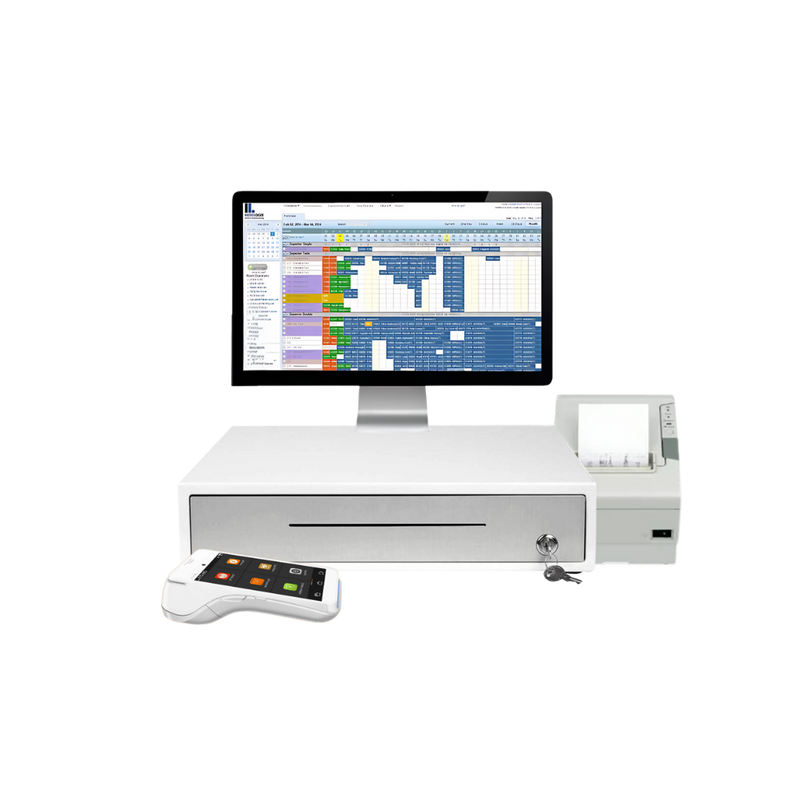 Hotel Point of Sale System - Includes Hotel Point-of-Sale PC, POS Software (Monthly), LaserJet Scan/Print, Receipt Printer, Barcode Scanner, Cash Register Drawer, and No Cost Payment Processing.