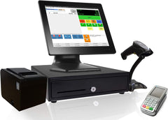 Liquor Store Point of Sale System - Includes Touchscreen PC, POS Software (Monthly), Receipt Printer, Barcode Scanner, Cash Register Drawer, and Heartland Payments Pinpad.